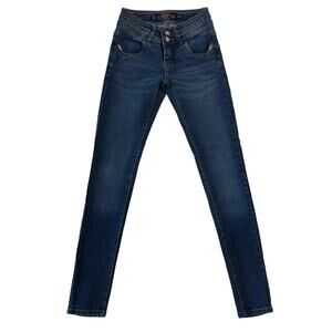 Bella Women's Juniors 00 Blue Jeans Skinny Slim Fit Gold Thread